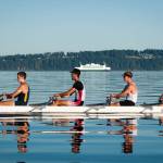 The boys in the boat, from left: Alex Lilichenko, Jacob Plihal, Jesse Maritz and Baxter Call, training on the water between Quartermaster Harbor and Point Defiance, for the World Rowing U-23 Championships. (Christine Plihal Photo)