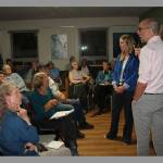 Neighborcare COO Meredith Vaughan and Chief Development Officer Joseph Sparacio address islanders at last weeks meeting. (Susan Riemer/Staff Photo)