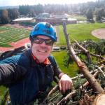 Tom Otto offers his birds eye view from the top of the 125-foot Douglas fir near the VHS field that he and partner Shaun Sears prepared as an alternative nest site for a pair of osprey (Tom Otto Photo).