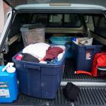 Photo by Melissa Hellmann                                 VashonBePrepared President Vicky de Monterey Richoux keeps several bins with supplies in the back of her car.