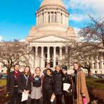 Members of Vashons Teen Council, with facilitators Kyle Britz and Tracy McLaren, at the state capitol last week. (Courtesy photo)
