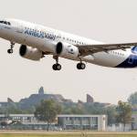 An Airbus A320neo takes off for its first test flight at Toulouse-Blagnac airport in France in 2014. (AP Photo/Frederic Lancelot)