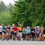 Co-Race Director Kevin Kim-Murphy gets the 10-mile racers on their way (Pete Welch Photo).