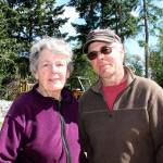 Resident and local activist Sheila Brown with VFS managing director David Warren. Brown stopped by for free sawdust for her composting toilet and to show her appreciation for the mills work (Peggy Chapman/Staff Photo).