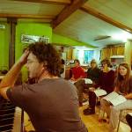 Christopher Overstreet, the musical director of Drama Docks production of The Whos Tommy, leads the cast in a rehearsal of the rock musicals songs. (Peter Serko Photo)