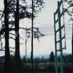 Molly Magais Oregon Roadside an oil on canvas painting in Tree, catches a fleeting glimpse of a Northwest landscape seen from a moving vehicle. An artists statement says her work is concerned with speed, perception, transportation infrastructure, the unexpectedness of reality, and the slow Armageddon of climate change (Courtesy Photo).