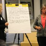 Denise Rothleutner, deputy director of Community and Human Services, speaks to islanders at last weeks town hall (Paul Rowley/Staff Photo).