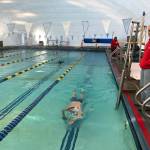 Rob Luke and Eric Hefflefinger, in the pool, are just two of the adult lifeguards at the Vashon Pool (Kate Dowling/Staff Photo).