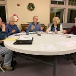 Vashon Health Care District Board of Commissioners (left to right): Eric Pyrne, Wendy Noble, Tom Langland, LeeAnn Brown and Don Wolczko meet at the Presbyterian Church on Jan. 8. (Kevin Opsahl/Staff Photo)