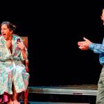 Abby Enson and Steve Jones cut up on stage, in a previous edition of the 14/48 playwriting festival on Vashon (Michelle Bates Photo).