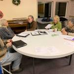 Vashon Health Care District board of commissioners (left to right): Eric Pryne, Wendy Noble, Tom Langland, LeeAnn Brown and Wolczko met at the Vashon Presbyterian Church on Jan. 15 (Kevin Opsahl/Staff Photo).