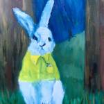 Rachel LordKenagas painting of the white rabbit at VALISE Gallery (Courtesy Photo).