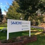 The sign for Sawbones, a subsidiary of Pacific Research Laboratories, is pictured at the companys island headquarters on Wednesday, March 11 (Liz Shepherd/Staff Photo).