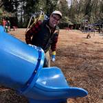 Gene Kuhns at Ober Park doing his part to stop germs and keep the community connected (Kate Dowling Photo).
