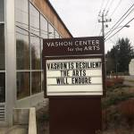Vashon Center for the Arts, at Center, has a new message on its reader board (Elizabeth Shepherd/Staff Photo).