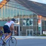 Portraits of Fred Hampton, Bayard Rustin and Ida B. Wells, created as part of the Vashon Remembrance Project, now hang in the large atrium windows of Vashon Center for the Arts (Lynann Politte Photo).
