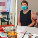 It took just three hours to administer almost 60 doses of vaccine to residents and staff at Vashon Community Care. One team went door to door (left photo) as Care Director Krystal Willingham gave shots and logged them into her computer, followed closely by Life Enrichment Director Tyree Escobar with oranges, cookies and juice. VCC Executive Director Wendy Kleppe got her shot at an injection station set up for staff (right photo). She said shes looking forward to the months ahead when staff, residents and the broader community will be protected against COVID-19. Residents, families and staff have been on a long, long road. We finally have hope, Kleppe added (Photos courtesy of VCC/ Susan Riemer).