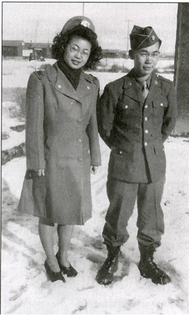 Mary and brother Yoneichi, both in uniform, at Heart Mountain concentration Camp in 1943 (Courtesy Photo).