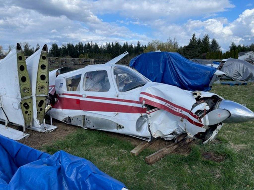 Craig Beles and Truman OBriens Piper PA28-140, was recovered on Monday crumpled yet also still remarkably intact, thanks to OBriens derring-do and skill in the cockpit (Courtesy Photo).