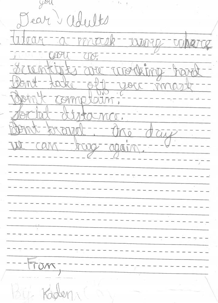 Coldstream elementary students provide advice to adults amid the COVID-19 pandemic.