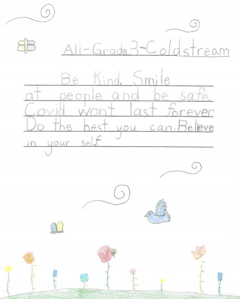 Coldstream elementary students provide advice to adults amid the COVID-19 pandemic.