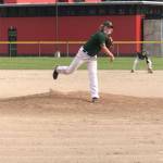 Sam Walker on the mound, with Jack Harvey at second base, in the season-ender for VHS baseball (Pam Stenerson Photo).