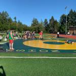 The Vashon Pirate wrestling team hosted a Triple-Dual outside on the high school football field last week (Anders Blomgren Photo).