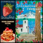 Breanna Beans classic strawberry design (top left), Kristin Reitz-Greens pile of pancakes with a strawberry on top artwork (bottom left) and Ashley Armsbys lighthouse-themed poster (right) were all chosen as the festivals commemorative art this year. Limited, signed posters featuring the work of all three artists are now available through the chamber website and will be for sale at the merchandise booth during the festival (Courtesy Photos).