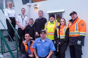 Washington State Ferry MV Kitsap:
Captain Marsha Morse and crew photographed aboard the MV Kitsap on Puget Sound