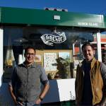 (Jenna Dennison Photo) Elijah Berry (left) and Steven Brewer outside the Anchor on Vashon cart.