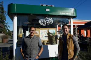 (Jenna Dennison Photo) Elijah Berry (left) and Steven Brewer outside the Anchor on Vashon cart.