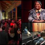 (Photos by Peter Woodbrook, Tom Hughes and VCA) Best-selling author and activist Patrisse Cullors conducted a residency on Vashon last week. Her activities include (clockwise) the unveiling of a new public artwork she created for the breezeway of Vashon Center for the Arts (VCA), a talk moderated by Nikkita Oliver at VCA, and a conversation with members of Vashon High Schools Racial Equity Pact, Disability Advocacy Group, and Queer Spectrum Alliance.