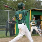 (Holly Taylor Photo) Senior Caleb Gaudamuz celebrated Senior Day with a hit, an RBI and some great picks at first base.