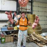 (Jenna Dennison Photo) Adam Ende, wearing one of the giant puppets that will be featured in Saturdays parade and pageant.