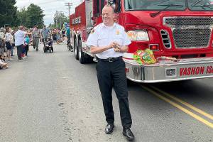 Elizabeth Shepherd Photo
Matt Vinci, Vashons new fire chief, at this years Strawberry Festival parade.