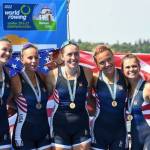 Kate Kelly, left, with the Bronze Medal 4+ crew. Lisa Worthy, U.S. Rowing photo