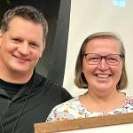 Lisa Miller, with VHS Principal Danny Rock, at the presentation of the districts Doors of Opportunity Award. (Courtesy Photo)