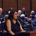 Lia Lira introduced Mozarts Requiem, presented by Vashon Island Chorale, on Sept. 11. (Rick Wallace Photo)