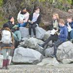 Volunteers from Vashon Nature Center and Vashon Audubon led 4th graders on a Camp Sealth birding expedition in 2021. A grant from PIE funded transportation and field guides. (Jim Diers Photo)
