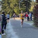 Freshman Cecelia Guenther kicks in, to finish as the second Pirate across the finish line of the race. (Lisa Cyra Photo)