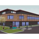 Sea Mars preliminary drawings for a new clinic would site the building on the north side of the current Spinnaker Building property, where that buildings parking lot is now located. The trees shown in the drawing would front 100th Avenue SW, with the building oriented horizontally on the property directly adjacent to the Sugar Shack (Courtesy Graphic).