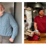 At left, Vashon Brewing Community Pubs former owner, Cliff Goodman, has sold his establishment to Michaella Olavarri, who will offer breakfast, lunch and dinner in the eatery, now called Vashon Community Pub and Smokehouse. At right, Chef Jacob Wiegner and Andy Hennessey, are the culinary forces behind Sauced, a pop-up restaurant housed through the end of February at Gravy, while Gravys owners take a break (Elizabeth Shepherd Photo, left, and Tom Hughes Photo, right).