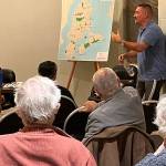 Robert Davis, the director of Northwest Operations for AmeriGas, spoke with islanders at a Jan. 4 meeting at the Land Trust Building (Elizabeth Shepherd Photo).