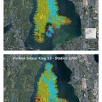 The top map shows current fire ratings for different areas of Vashon, with the bottom map projecting new ratings as of August if Burton Fire Station remains unstaffed  a key issue in the campaign for VIFRs levy lift. Blue and yellow areas are rated class 5 or 6, based on proximity to fire stations and hydrants. Orange areas are located 5-7 road miles from an active station and are rated property class protection class 9, and red areas, located 7-10 road miles from an active station, have an even higher 9A rating. Some home insurance companies prices rise sharply for homes with higher ratings (Washington Surveying Rating Bureau Graphics).