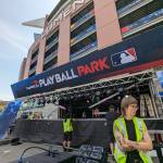 Stage getting set up at the Play Ball Park. Ben Ray / The Mirror