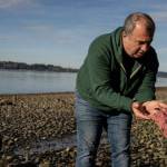 Mike Kollins with his family in front of his proposed site (Vashonkelpforest.com Photo, used with permission).