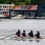 The BBRC Womens U19 Coxed Quad rows to the silver medal at Tail of the Lake. From left to right: Taylor Huffman, Paige Gibbons, Haley Hopper, Kez Rutschow, and Caroline Barnes as the Coxswain (Photo by Carey Huffman).