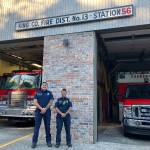Firefighter/EMTs Fale Waggen (left) and Yolanda Dowell, at Station 56, last week. (Elizabeth Shepherd Photo)