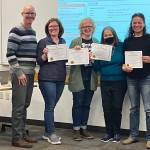 (Left to right) Superintendent Slade McSheehy, with newly sworn-in school board members Kaycie Alanis, Juniper Rogneby, Martha Woodard and Lucia Armenta (Elizabeth Shepherd Photo).