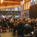 Well over 100 people packed Vashon Center for the Arts for a speaking event with U.S. Rep. Pramila Jayapal. (Alex Bruell photo.)